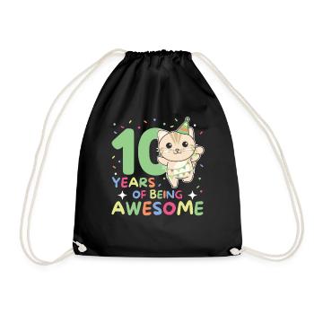 Cat for 10th birthday Children ten years old - Drawstring Bag - black - Front
