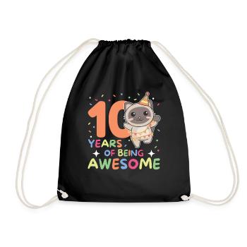 Cat for 10th birthday Children ten years old - Drawstring Bag - black - Front