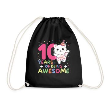 Cat for 10th birthday Children ten years old - Drawstring Bag - black - Front