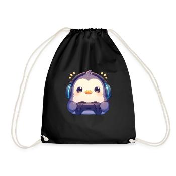 Penguin Gamer Kawaii Penguin Cute - Drawstring Bag - black - Front