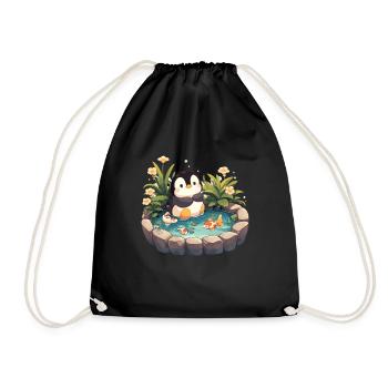 Pinguin Koi Fisch Japanischer Pinguin Niedlich - Turnbeutel - Schwarz - Vorne