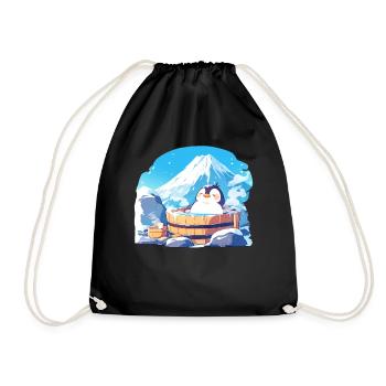 Penguin Onsen Japanese Penguin Cute - Drawstring Bag - black - Front