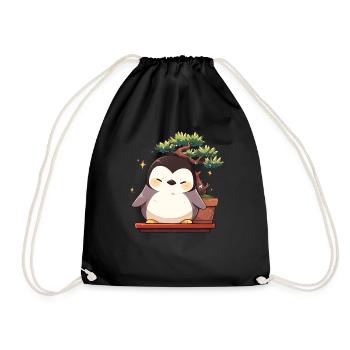 Penguin Bonsai Japanese Penguin Cute - Drawstring Bag - black - Front