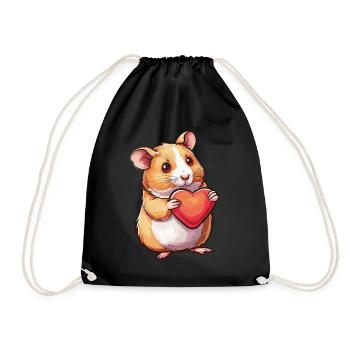 Adorable Hamster Holding Heart Illustration for - Drawstring Bag - black - Front
