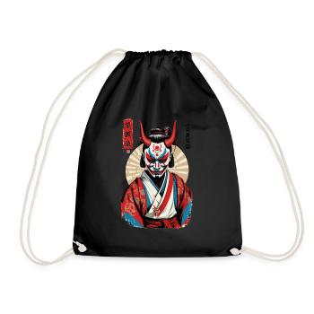 Oni Demon Mask Japanese Samurai Artwork - Drawstring Bag - black - Front