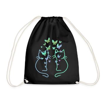 Cats, Cats, Butterflies, Spring - Drawstring Bag - black - Front