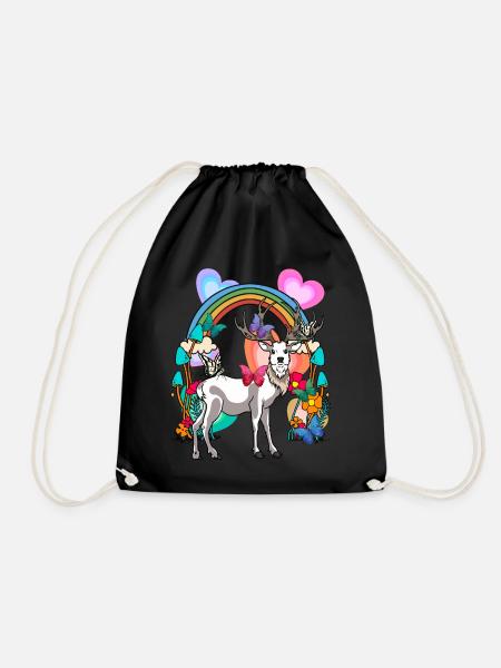 Regenbogen Hirsch Hirsche Natur Frühling - Turnbeutel - Schwarz
