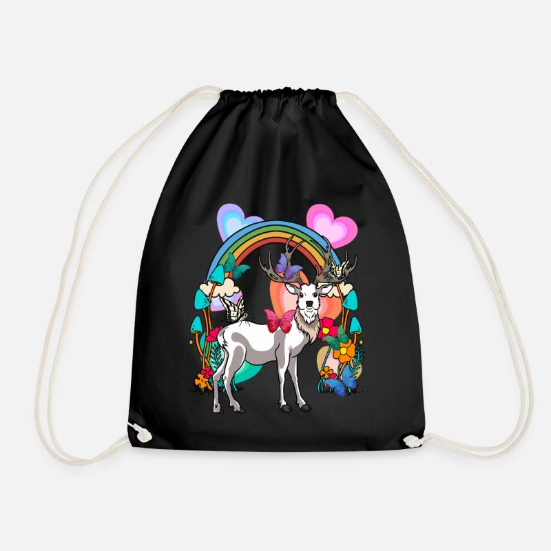 Regenbogen Hirsch Hirsche Natur Frühling - Turnbeutel - Schwarz