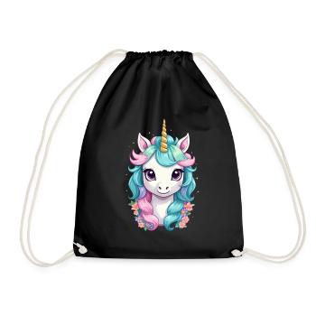 Pastel Colors Funny Unicorns Cute Unicorn - Drawstring Bag - black - Front