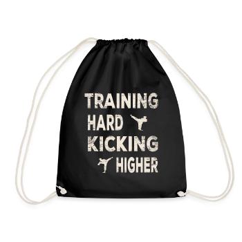 Training hard kick higher Taekwondo Master drills - Drawstring Bag - black - Front