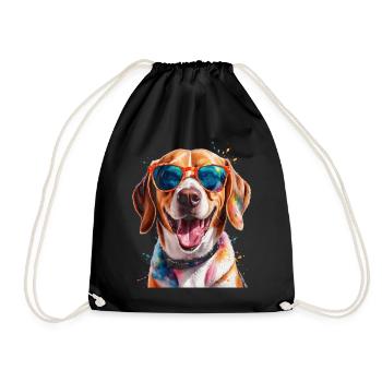Beagle Sunglasses Dog Funny Animal Design Print - Drawstring Bag - black - Front