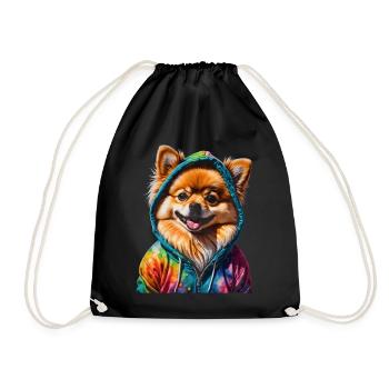 Pomeranian Pomeranian Pomeranian Hoodie Dog Print - Drawstring Bag - black - Front
