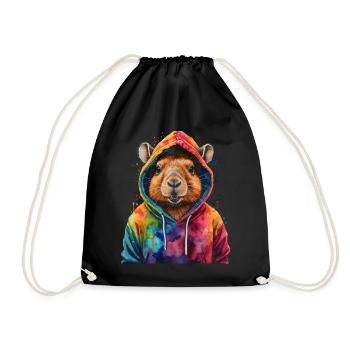 Capybara Sweat à capuche Capy Imprimé de design animal coloré - Sac de sport léger - noir - Devant