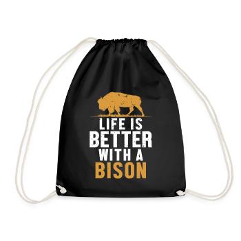 Life is Better with a Bison Buffalo Bovinae Lover - Drawstring Bag - black - Front