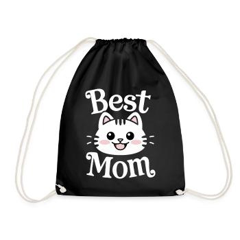 Best Mom Cute Cat Face Adorable Art - Drawstring Bag - black - Front