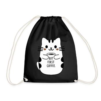 Mais le premier café mignon chat tenant une tasse à café - Sac de sport léger - noir - Devant