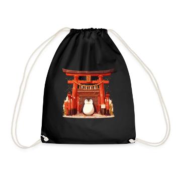 Penguin Torii Gate Japanese Penguin Cute - Drawstring Bag - black - Front
