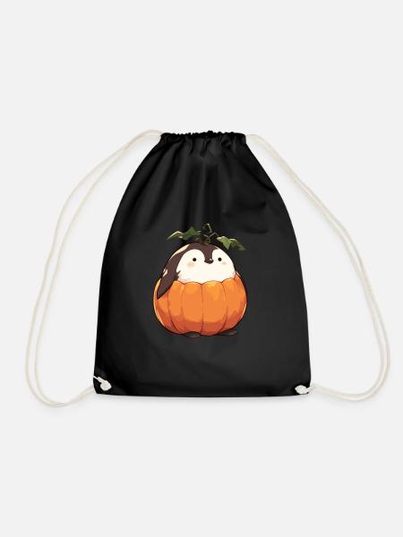 Pinguin Kürbis Halloween Pinguin Niedlich - Turnbeutel - Schwarz