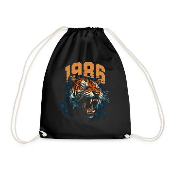 1986 - Jahr des Tiger - Chinesisches Sternzeichen - Turnbeutel - Schwarz - Vorne