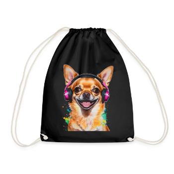 Chihuahua Kopfhörer Hund Lustig Tier Design Print - Turnbeutel - Schwarz - Vorne