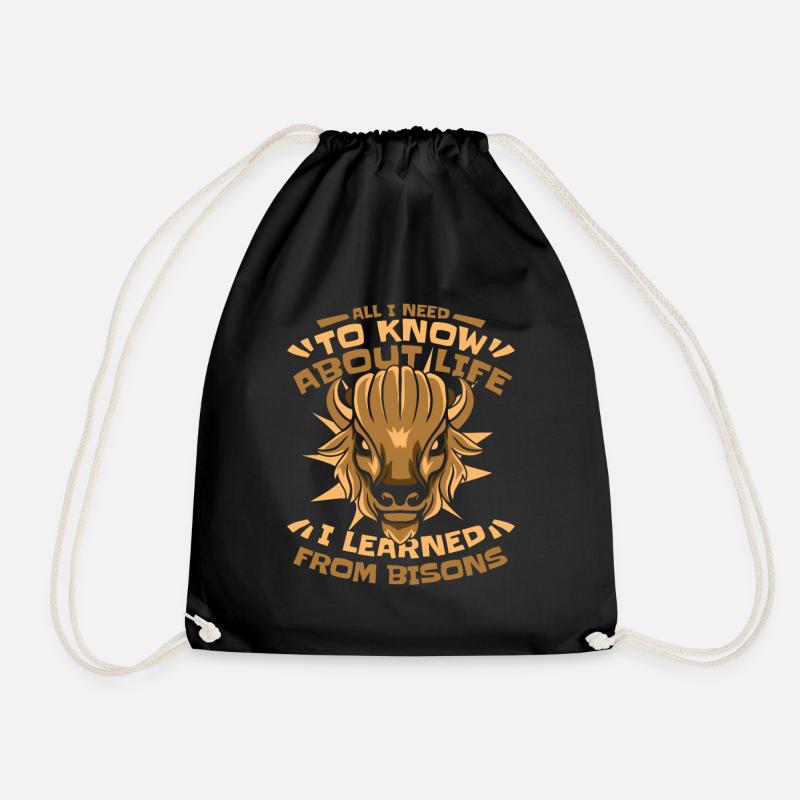 I Learned From Bisons Buffalo American Bison - Drawstring Bag - black
