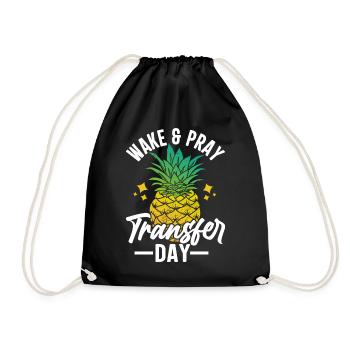 Wake Pray Transfer Day Orange Ribbon IVF Egg - Drawstring Bag - black - Front
