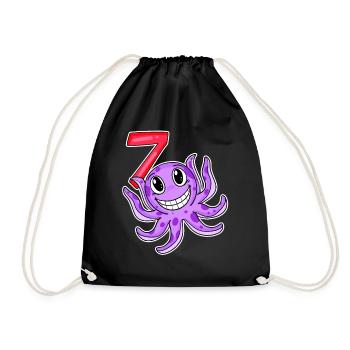 7th Birthday Motif Octopus - Seven Years Old - Drawstring Bag - black - Front