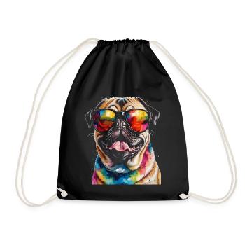 Pug Sunglasses Dog Colorful Funny Design Print - Drawstring Bag - black - Front