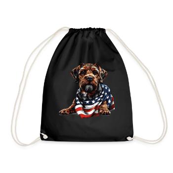 Border Terrier Dog 4th of July American Flag Gifts - Drawstring Bag - black - Front