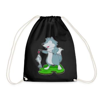 Wolf Angler Fisch Angeln - Turnbeutel - Schwarz - Vorne