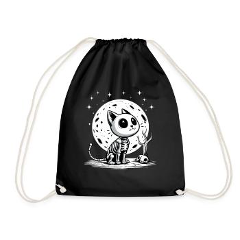 Happy Halloween Katze Vollmond Skelett Lustig - Turnbeutel - Schwarz - Vorne