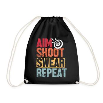 Aim Shoot Swear Repeat Archery Retro Groovy Bow - Drawstring Bag - black - Front