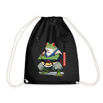 Samurai Frog Vintage Ukiyo-e Style Japan Style - Drawstring Bag - black - Front