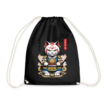 Samurai Katze in Ästhetischem Japan Style - Turnbeutel - Schwarz - Vorne