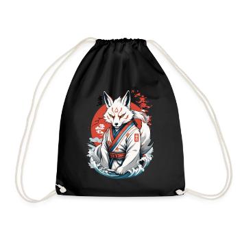 Kitsune Samurai Fox Vintage Ukiyo-e Style - Drawstring Bag - black - Front