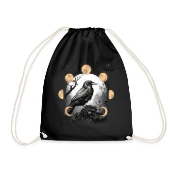 Halloween Ravens Crows Moon Phases Raven Crow - Drawstring Bag - black - Front