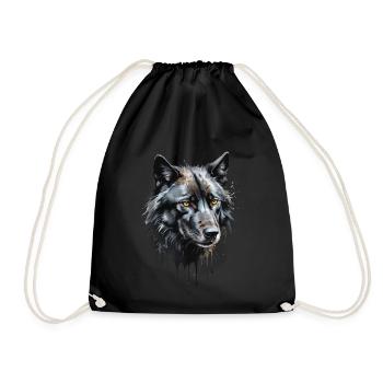 Majestic Black Wolf Watercolor - Nocturnal Beauty - Drawstring Bag - black - Front