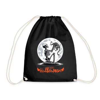 Happy Halloween Skelett Katze Vollmond Nacht - Turnbeutel - Schwarz - Vorne