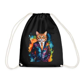 Cat Suit Colorful Funny Funny Animal Design Print - Drawstring Bag - black - Front