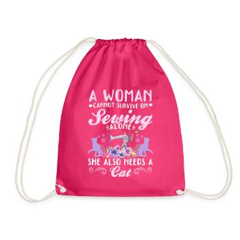 A women cannot survive on sewing alone she also ne - Drawstring Bag - fuchsia - Front