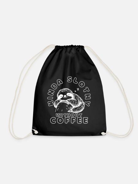 Funny Sleeping Sloth Coffee Quote - Drawstring Bag - black