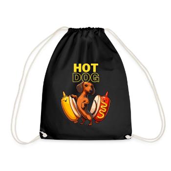 Hot Dog Dackel Hund Grillen Fast Food Senf Lustig - Turnbeutel - Schwarz - Vorne