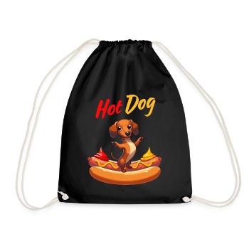 Hot Dog Dackel Senf Ketchup Hund Fast Food Lustig - Turnbeutel - Schwarz - Vorne