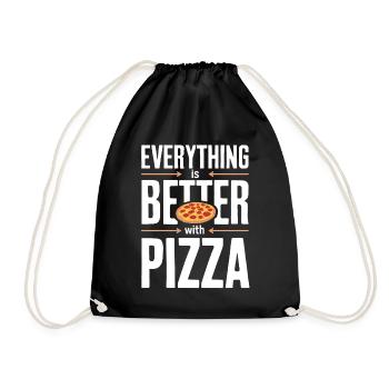 Alles Ist Besser Mit Pizza - Lustiges Pizza - Turnbeutel - Schwarz - Vorne