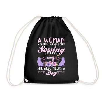 A women cannot survive on sewing alone she also ne - Drawstring Bag - black - Front