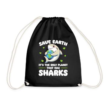 Is the only planet with sharks Earth Day - Drawstring Bag - black - Front
