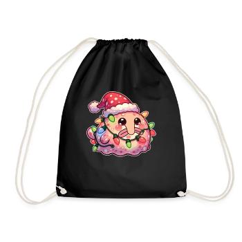 Christmas Hat Christmas Fairy Lights Blob Fish - Drawstring Bag - black - Front