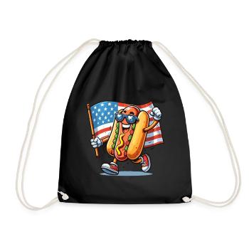 Hot Dog America USA American Flag Funny - Drawstring Bag - black - Front