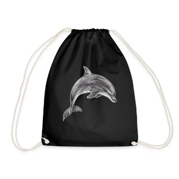Delfin Zeichnung Illustration Schwarz-Weiß - Turnbeutel - Schwarz - Vorne
