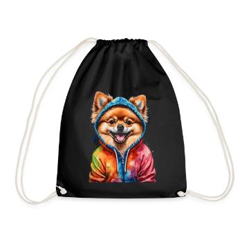 Pomeranian Pomeranian Pomeranian Hoodie Dog Print - Drawstring Bag - black - Front